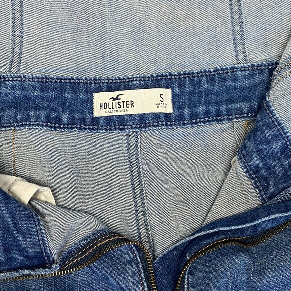 Hollister Strappy Denim Jumpsuit Wide Leg Zip Front Fitted S Faded Jean Overalls - Picture 10 of 12